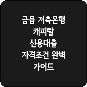 금융 저축은행 캐피탈 신용대출 자격조건 완벽 가이드