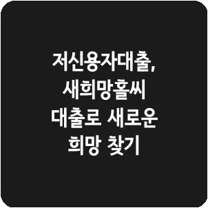 저신용자대출, 새희망홀씨 대출로 새로운 희망 찾기